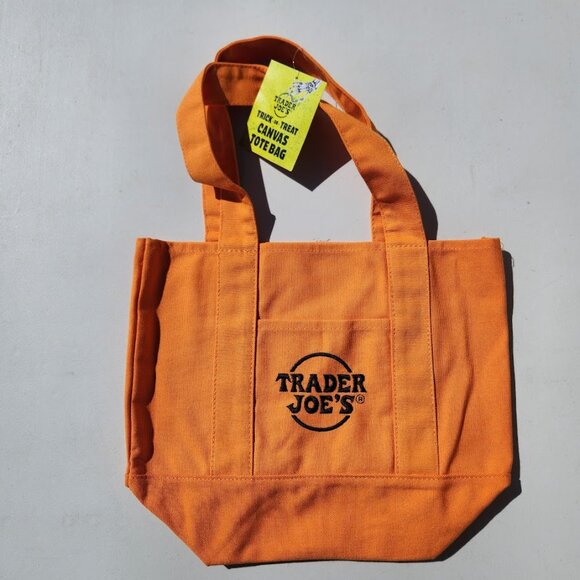NEW Trader Joe's Orange Mini Tote Trick or Treat Canvas Bag Halloween Trader Joe - Picture 5 of 7